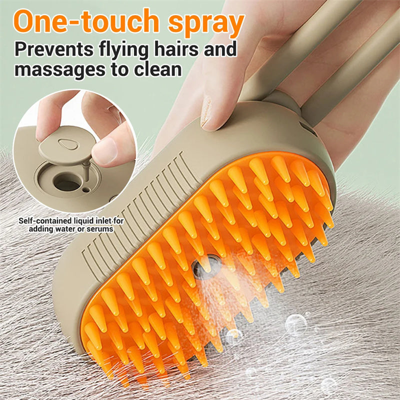 Electric Steam Grooming Brush – 3-in-1 Pet Hair & Massage Tool