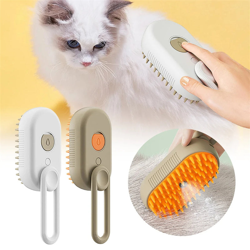 Electric Steam Grooming Brush – 3-in-1 Pet Hair & Massage Tool
